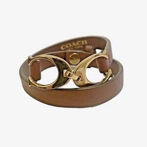 COACH Signature Double Wrap Brown Leather Designer Bracelet Gold Hardware